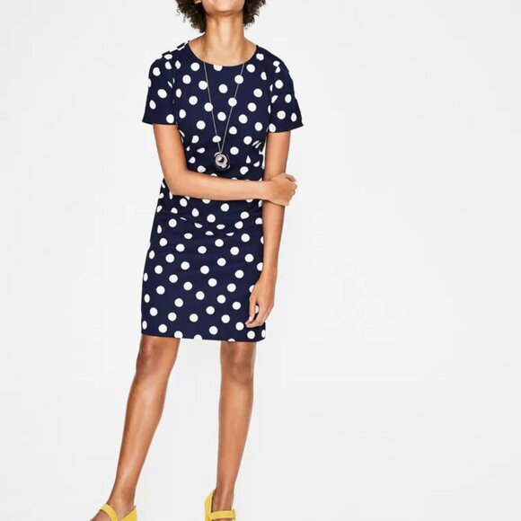 BODEN Easy Shift Dress Womens 8R Navy White Polka Dot Short Sleeve Retro - Picture 1 of 8